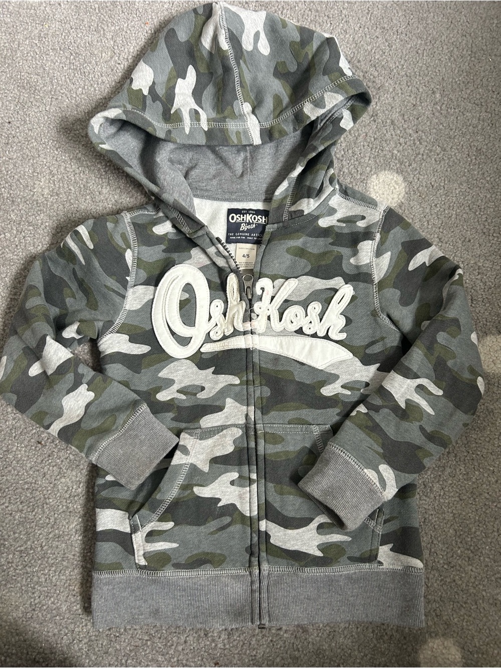 OshKosh B'gosh Kids Camo Zip Hoodie in Green & Gray